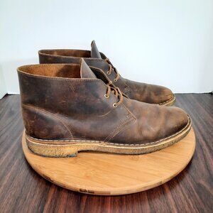 Clarks Originals Desert Mens 10.5 Chukka Boots Beeswax Brown Leather Crepe Sole